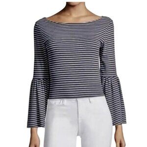 Frame Boatneck Bell Sleeve Striped Top Modal Navy Blue White Women's XS Nautical